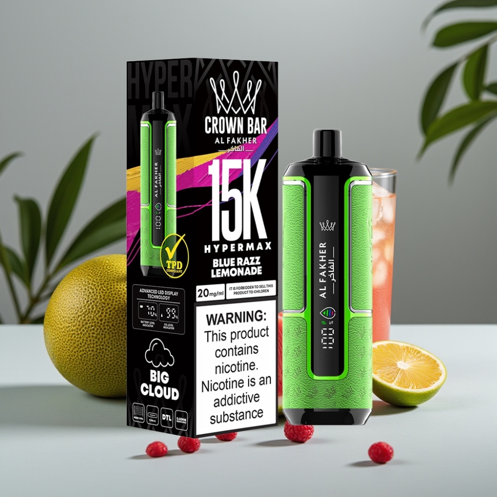Al Fakher Crown Bar 15K Hypermax Disposable Blauwe Framboos Limonade 22ml 600mAh