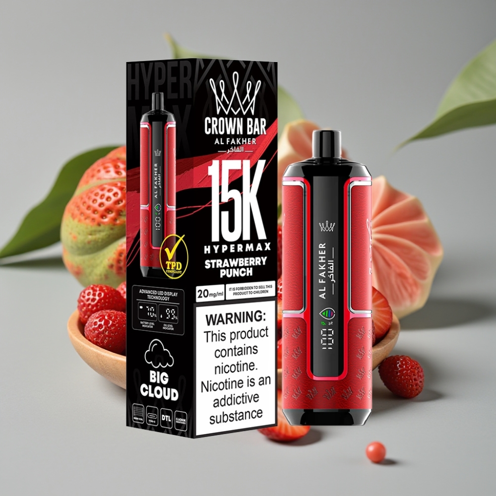 Al Fakher Crown Bar 15K Hypermax Wegwerp Vape Kit - Aardbeien Punch, 22ml, 600mAh