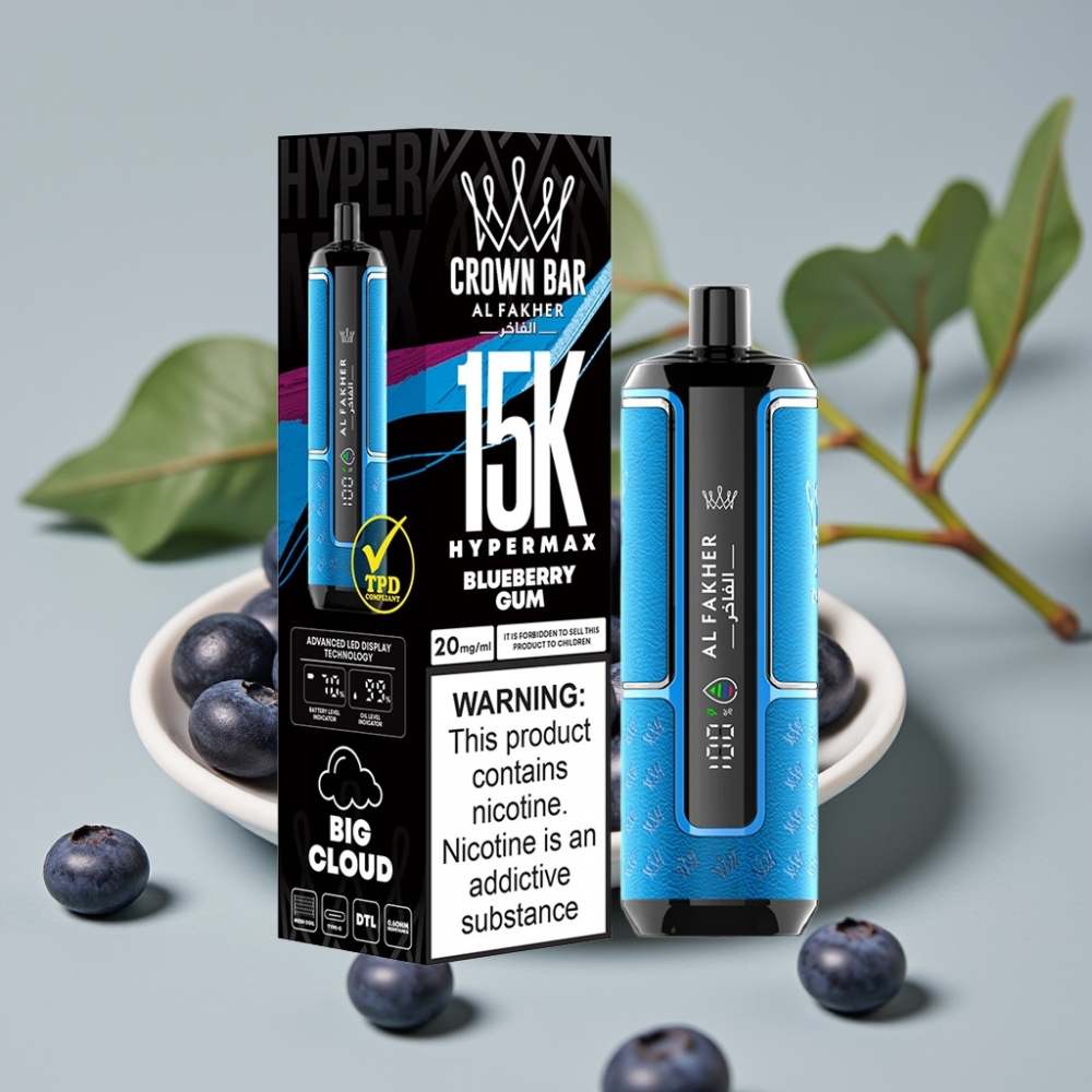 Al Fakher Crown Bar 15K Hypermax Wegwerp Vape Kit Blauwe Bessen Kauwgom 22ml 600mAh