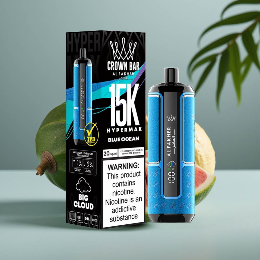 Al Fakher Crown Bar 15K Hypermax Wegwerp Vape Kit Blauwe Oceaan 22ml 600mAh