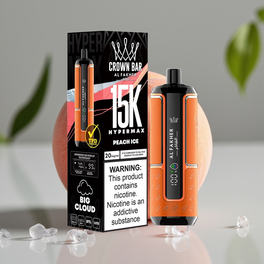 Al Fakher Crown Bar 15K Hypermax Wegwerp Vape Kit Perzik IJs – 22ml, 600mAh, Type-C