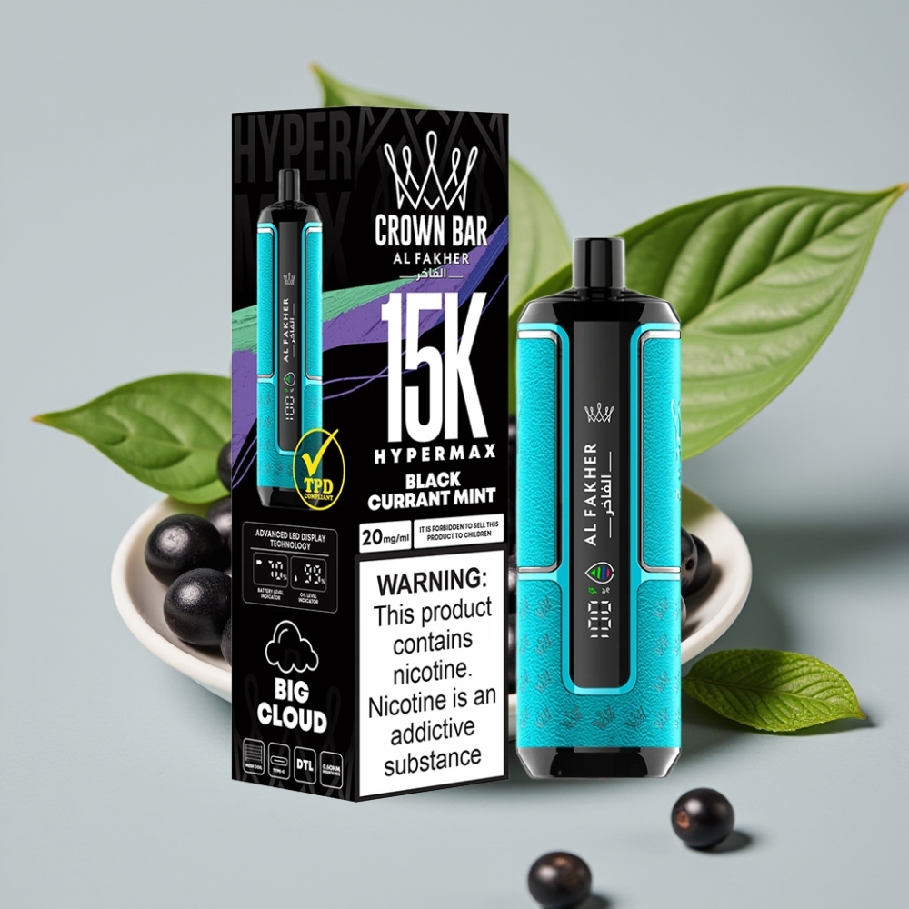 Al Fakher Crown Bar 15K Hypermax Wegwerp Vape Kit Zwarte Bes Munt 22ml 600mAh