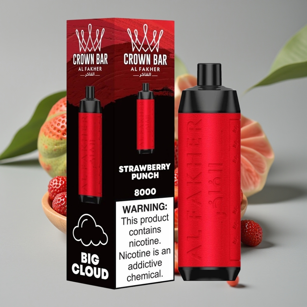 Al Fakher Crown Bar 8000 Crystal Disposable Vape Aardbeien Punch – 18ml, 5mg, 600mAh