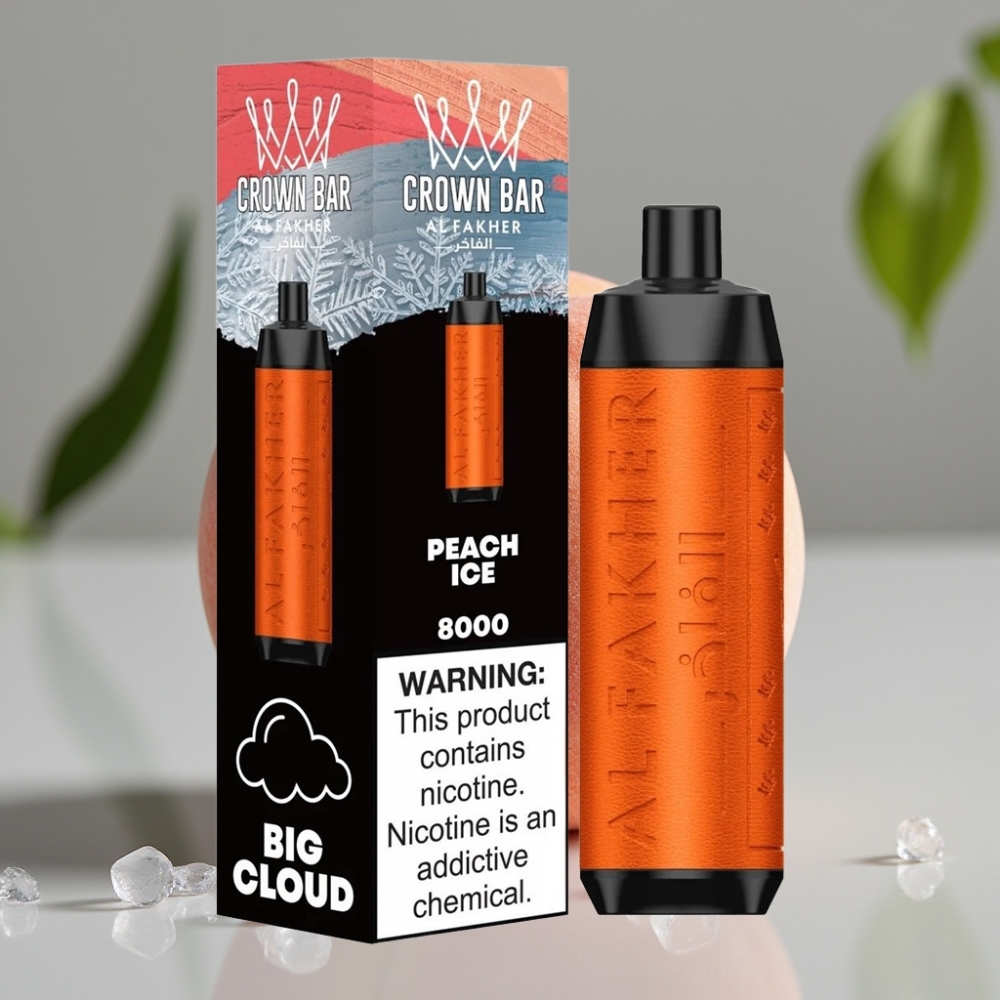 Al Fakher Crown Bar 8000 Crystal Disposable Vape Perzik IJs – 18ml, 5mg, 600mAh
