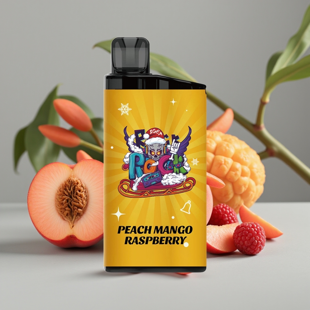 IGET Bar 3500 Puffs Perzik Mango Framboos – 1400 mAh, 1.2 Ohm Mesh Coil