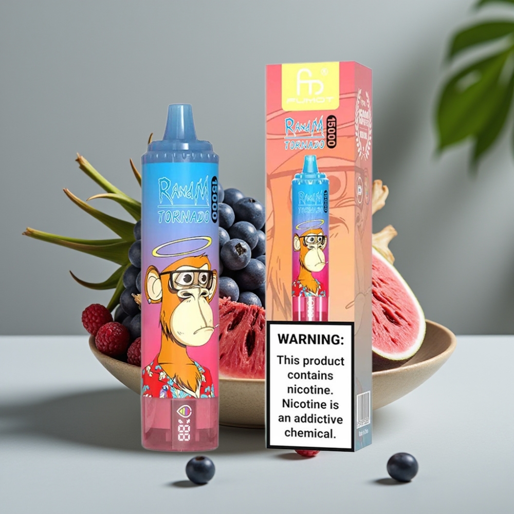 Fumot RandM Tornado 15000 Puffs 25ml 850mAh 0.9 Ohm Mesh Blauwe Framboos Kers