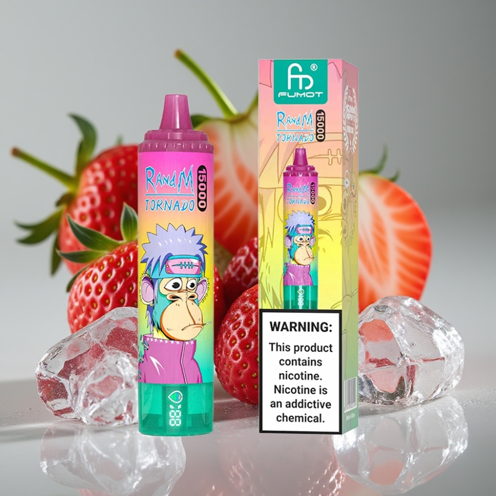 Fumot RandM Tornado 15000 Puffs 25ml 850mAh Aardbei IJs Mesh Coil Type-C LCD
