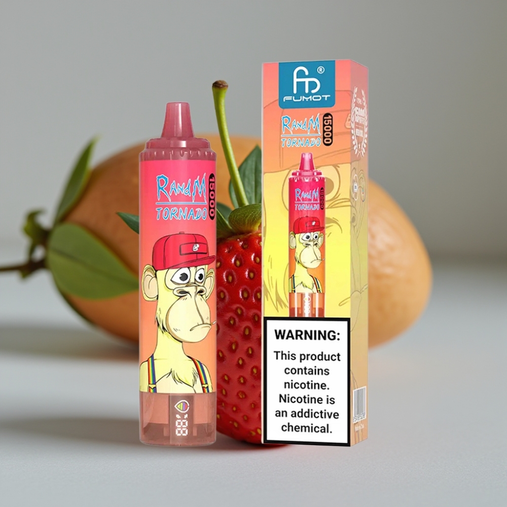 Fumot RandM Tornado 15000 Puffs 25ml 850mAh Aardbei Red Bull Mesh Coil LCD Type-C
