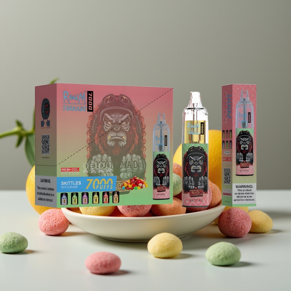 Fumot Tornado 7000 Disposable Vape Skittles 14ML Mesh Coil Type-C RGB
