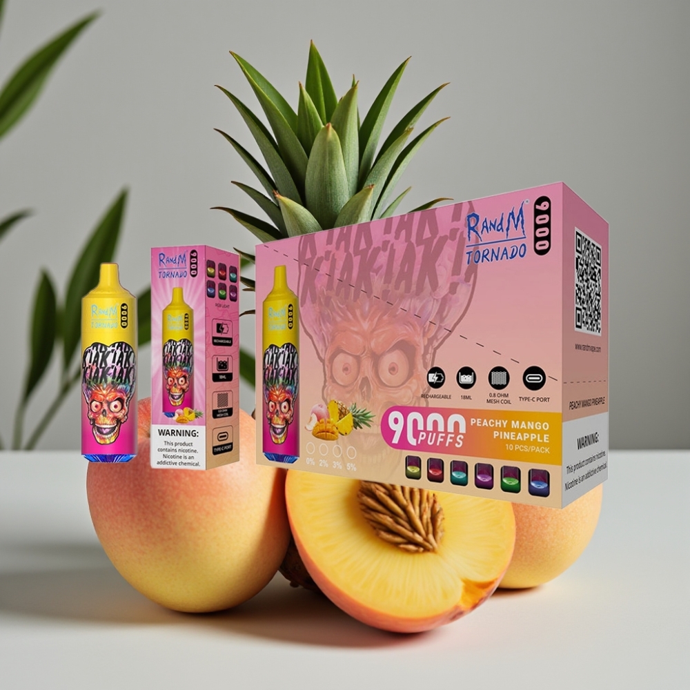 RandM Tornado 9000 Puffs 850 mAh 18 mL Mesh Coil Peachy Mango Ananas