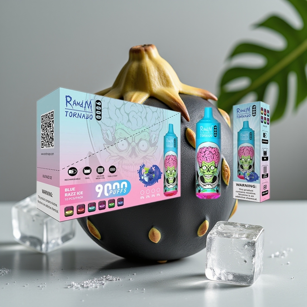 RandM Tornado 9000 Puffs 850 mAh 18 mL Mesh Coil Zwarte Draak IJs