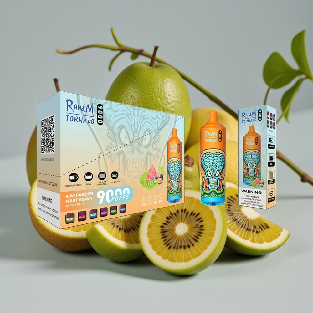 RandM Tornado 9000 Puffs Disposable Vape Kiwi Passievrucht Guave 850 mAh 18 mL Mesh