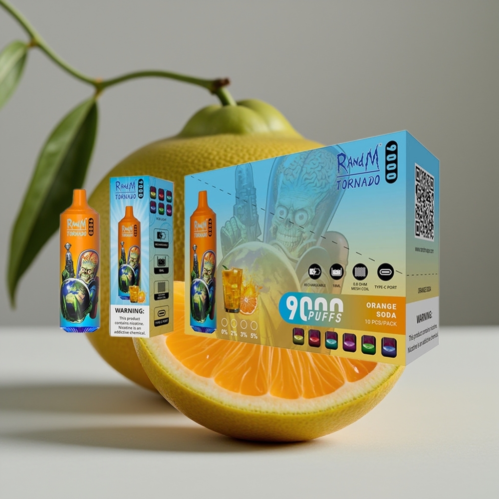 vape wholesale Suomi RandM Tornado 9000 Puffs 850 mAh 18 mL Mesh Coil Orange Soda