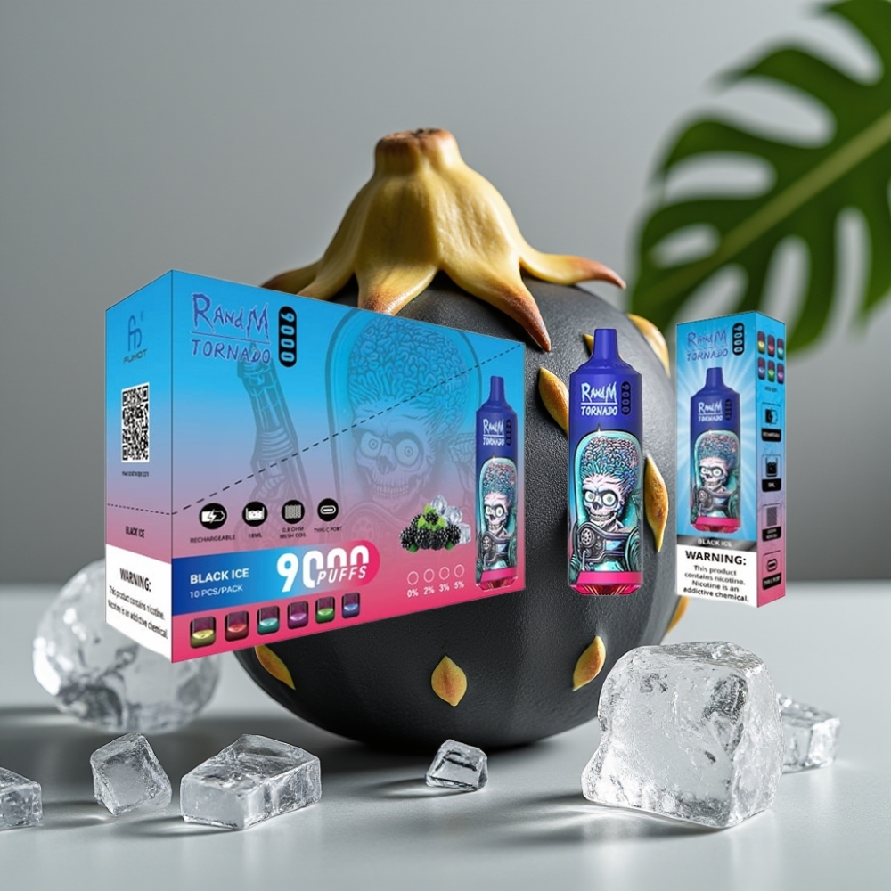 vape wholesale Suomi RandM Tornado 9000 Puffs 850mAh 18mL Mesh Coil Zwart Ijs