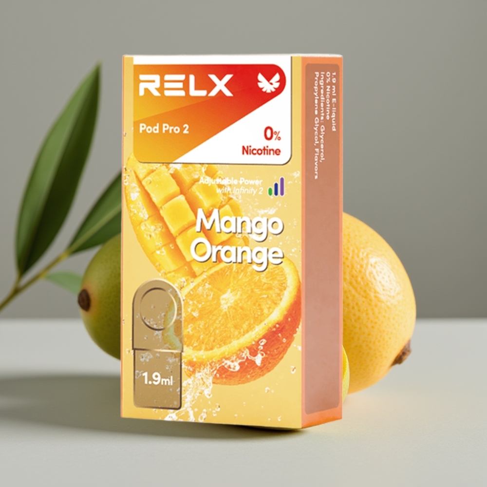 RELX Pod Pro 2 600 puffs 0% nicotine Mango Oranje 1.9ml 3 voltage modes