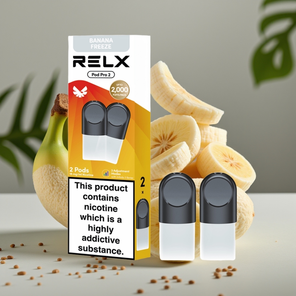 RELX Pod Pro 2 600 puffs 1.8% nicotine Dessert-Banaan IJs 1.9ml 3 voltage modes