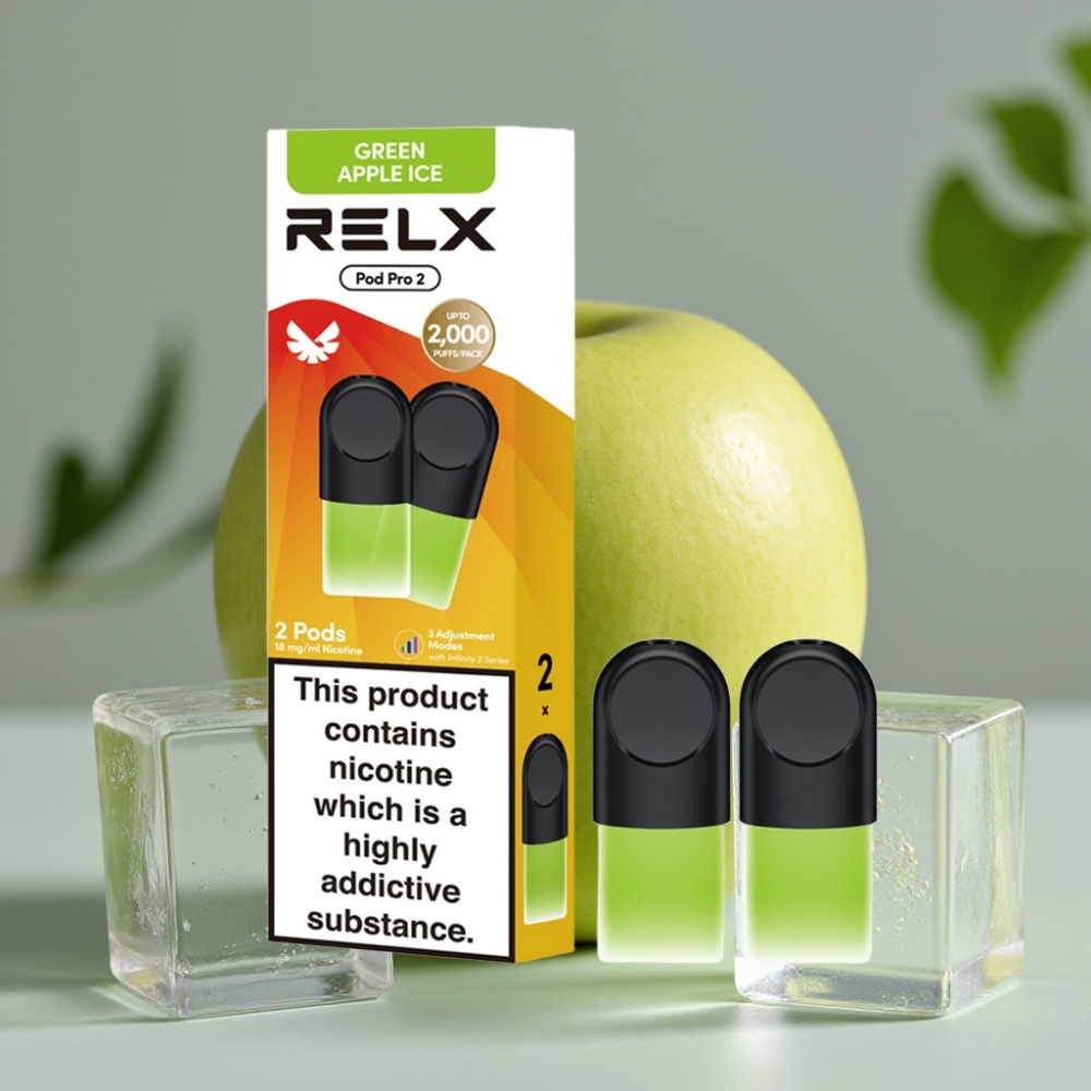 RELX Pod Pro 2 – 600 puffs – 1,8% nicotine – Groene Appel Ijs – 1,9ml – 3 voltage opties