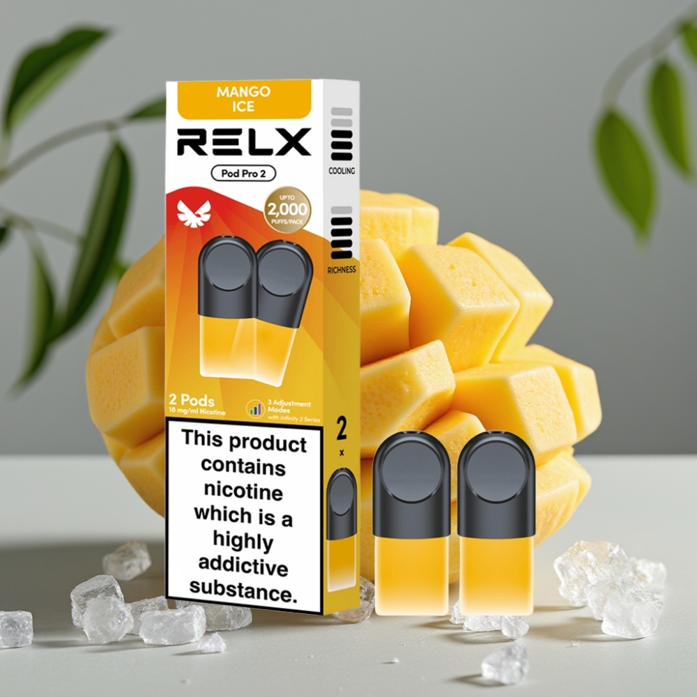 RELX Pod Pro 2 600 puffs 1.8% nicotine Mango Ijs 1.9ml 3 voltage modes