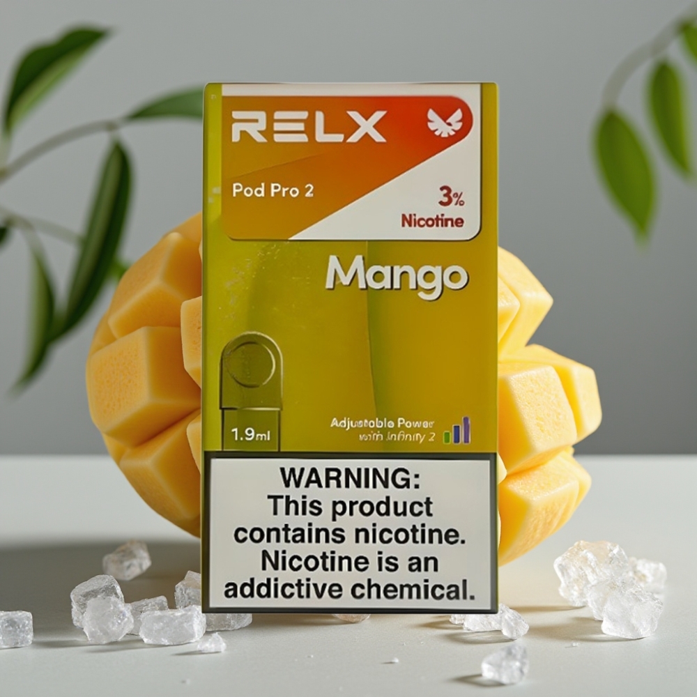 RELX Pod Pro 2 - 600 puffs, 3% nicotine, mango ijs, 1.9ml, 3 voltage modes