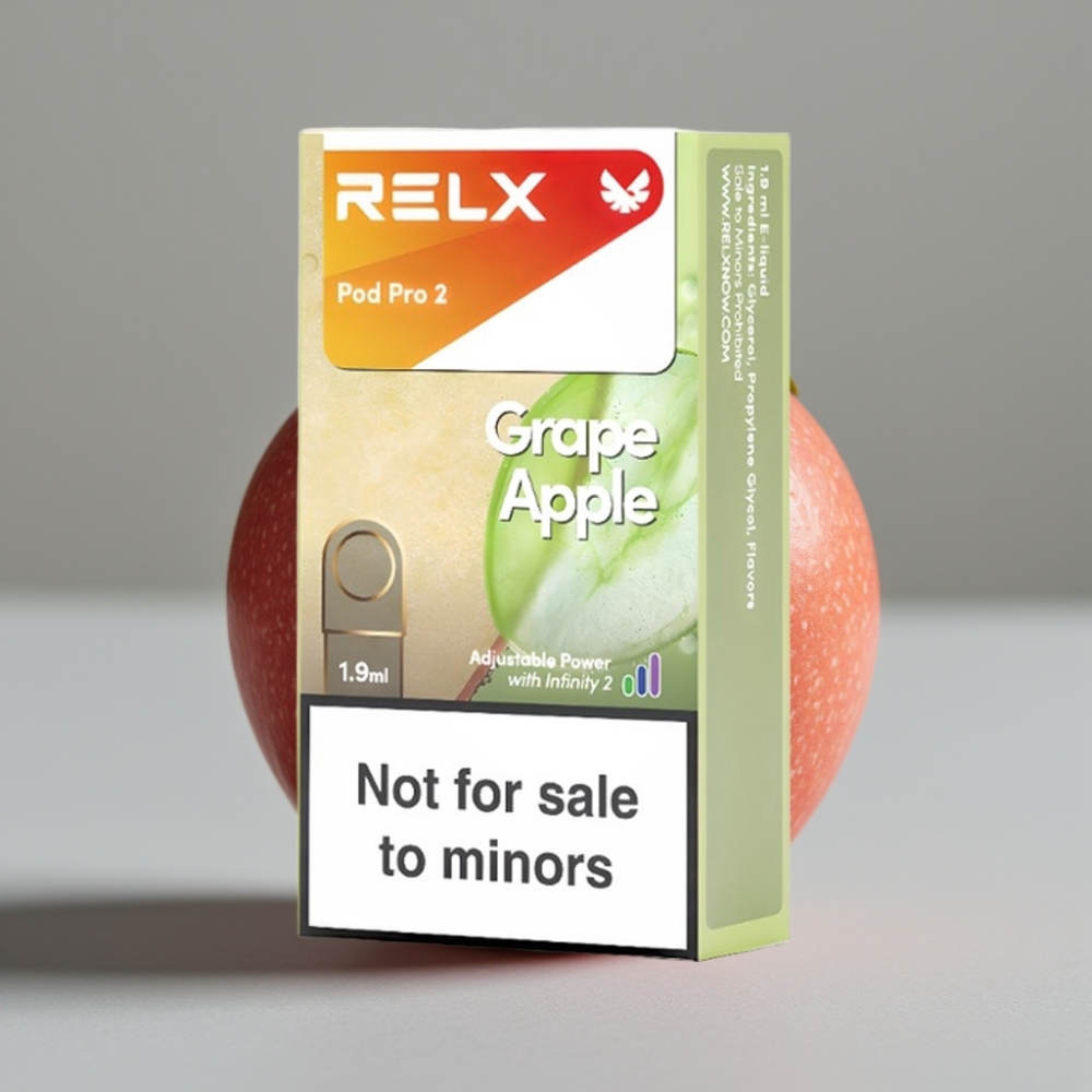 vape wholesale Suomi RELX Pod Pro 2 600 puffs Grape Appel 0% nicotine 1.9ml