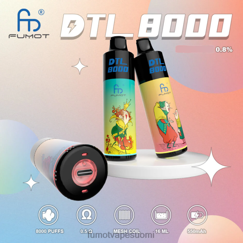 Fumot Puff | aloe rypäle 8X48Z413 8000 kertakäyttöinen vape kynä - 16 ml (1 kpl) Fumot DTL