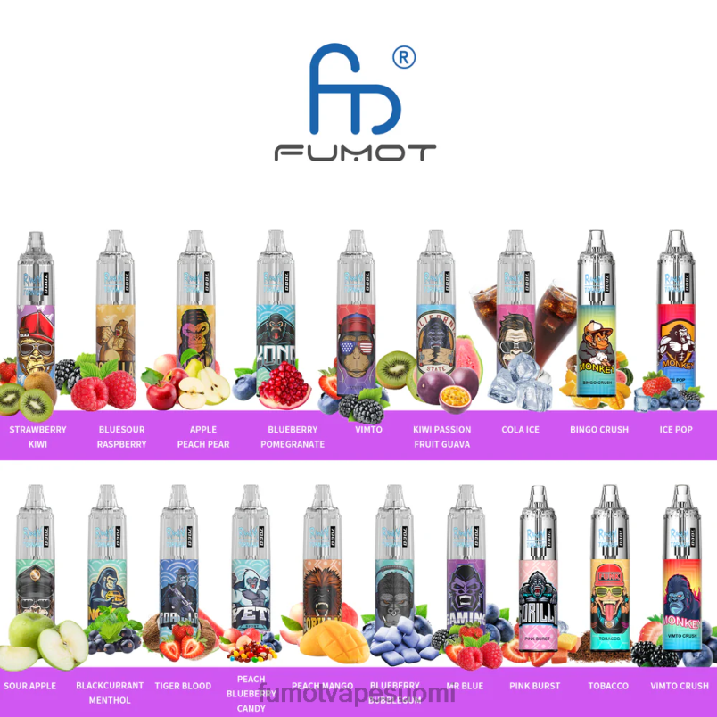 Fumot Flavours | kiivi passionhedelmä guava 8X48Z520 0% 7000 14 ml kertakäyttöinen vape kynä (1 kpl) Fumot Tornado