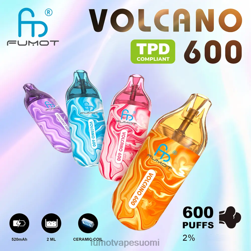 Fumot Price | rypäleen jäätä 8X48Z298 600 tpd-yhteensopiva kertakäyttöinen vape - 2ml (3 kpl setti) Fumot Volcano